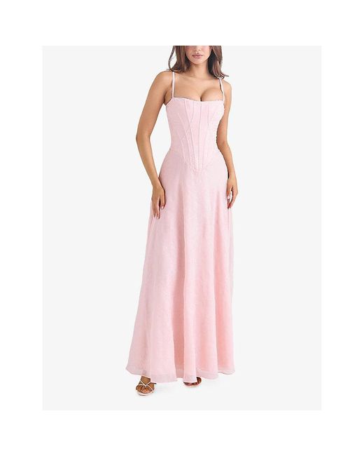 House Of Cb Pink Esme Floral-Pattern Chiffon Maxi Dress Xs (A-C Cup)