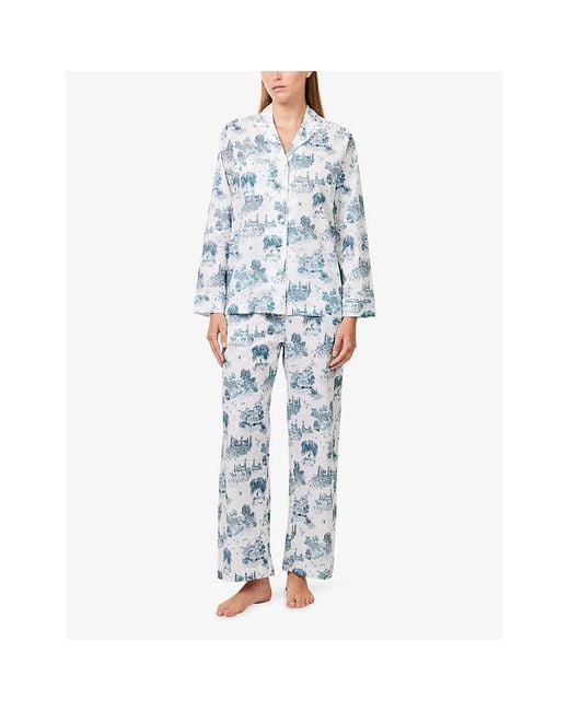 Derek Rose Blue London Toile Printed Cotton Pyjama Set