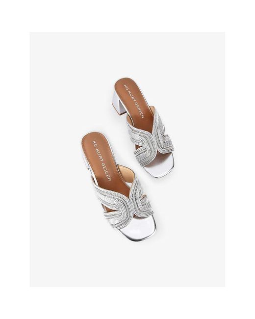 KG by Kurt Geiger White Pose Crystal And Pearl-Embellished Woven Heeled Mules