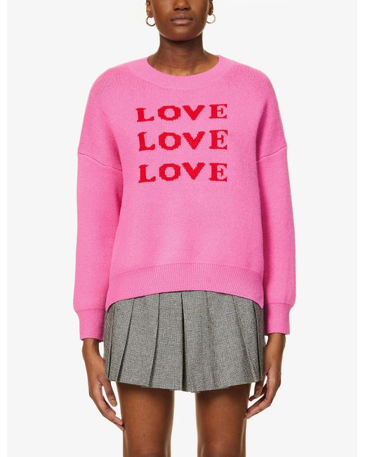 Never Fully Dressed Pink Love Slogan-print Knitted Jumper