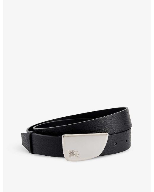 Burberry Black Shield Asymmetrical-buckle Leather Belt for men