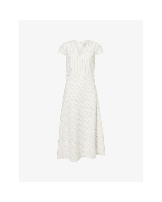 ME+EM White Textured Stripe Fit And Flare Woven Midi Dress