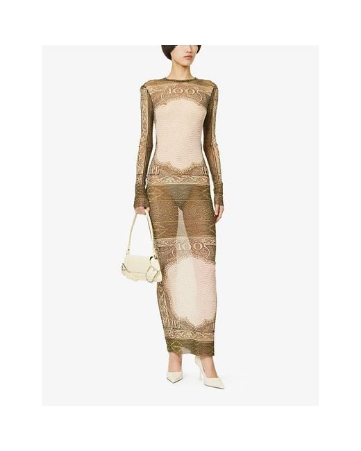 Jean Paul Gaultier Natural Cartouche Abstract-pattern Sheer Mesh Maxi Dress