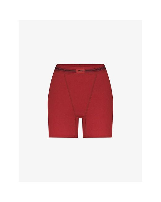 Skims Red Contrast-stripe Logo-jacquard Stretch-cotton Boxers