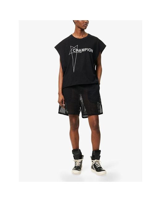 Rick Owens Black X Champion Tatlin Logo-Embroidery Cotton-Jersey T-Shirt