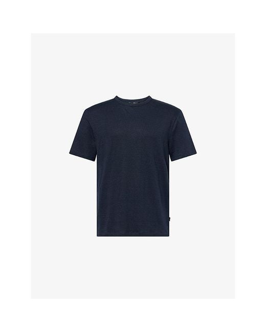 7 For All Mankind Blue Relaxed-Fit Crew-Neck Linen-Blend T-Shirt for men