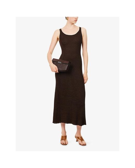 Yasmina Q Brown Jolie Scoop-Neck Knitted Maxi Dress
