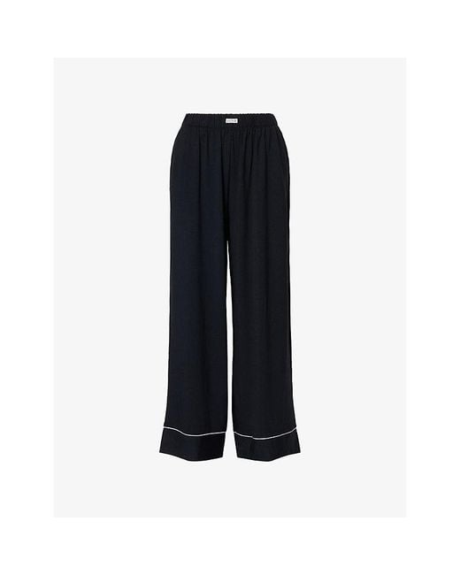 Lounge Underwear Blue Brand-Patch Wide-Leg Stretch-Woven Pyjama Bottoms