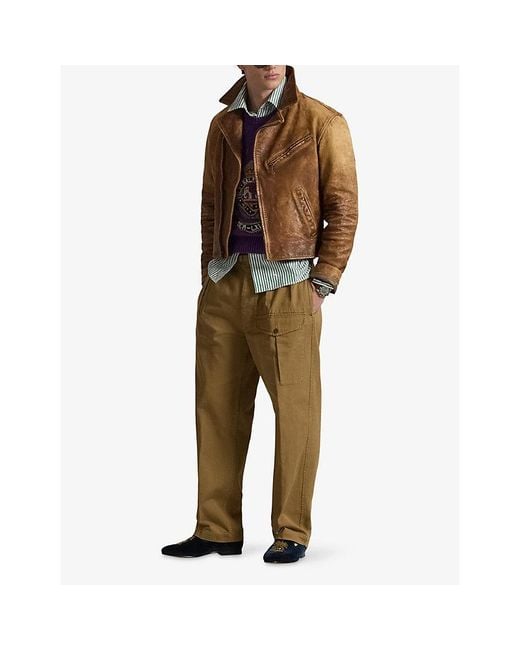 Polo Ralph Lauren Newsboy Leather Jacket in Brown for Men | Lyst