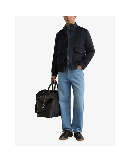 Reiss Blue Hadley Funnel-Neck Wool Bomber Jacket for men