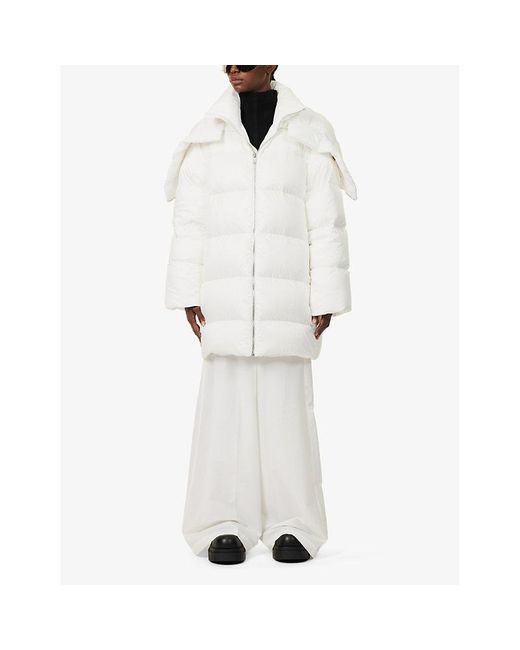 Rick Owens White Hooded Cyclopic Shell-Down Coat