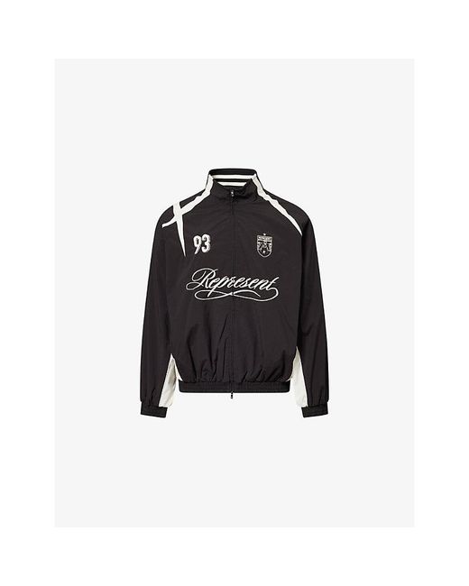 Represent Black Woven Track Star Logo-Embroidered Shell Jacket for men
