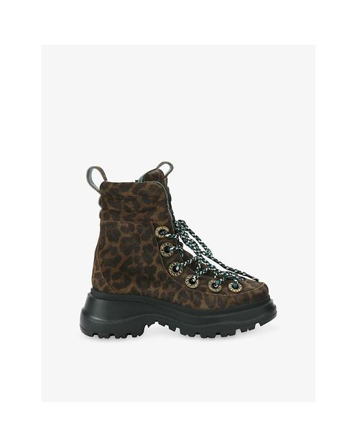 Kurt Geiger Black Kensington Leopard Leather Ankle Boots
