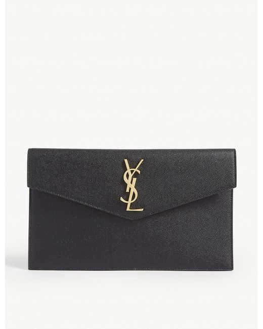 Saint Laurent Black Gold Uptown Leather Envelope Pouch Lyst
