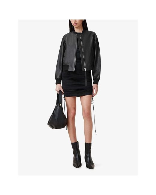 AllSaints Black Orten Leather Bomber Jacket