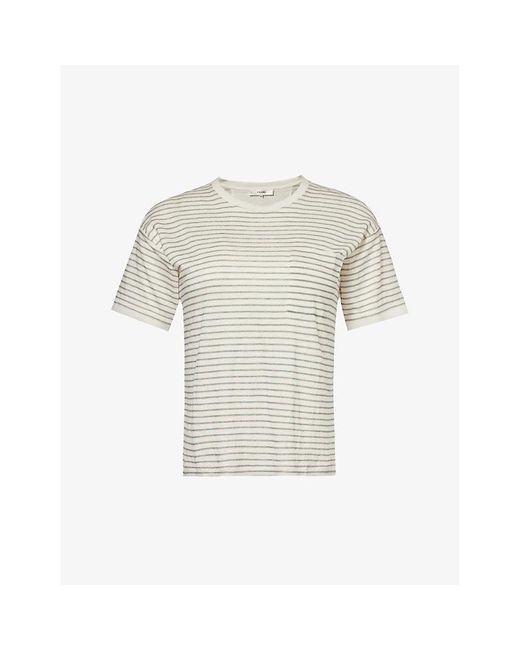 FRAME White Stripe-print Organic-linen T-shirt