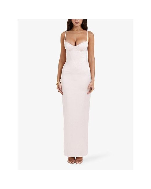 House Of Cb White Stefania Fitted Satin Maxi Dress