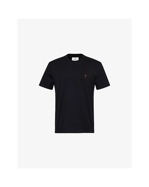AMI Black Regular-Fit Embroidered-Logo Cotton-Jersey T-Shirt for men