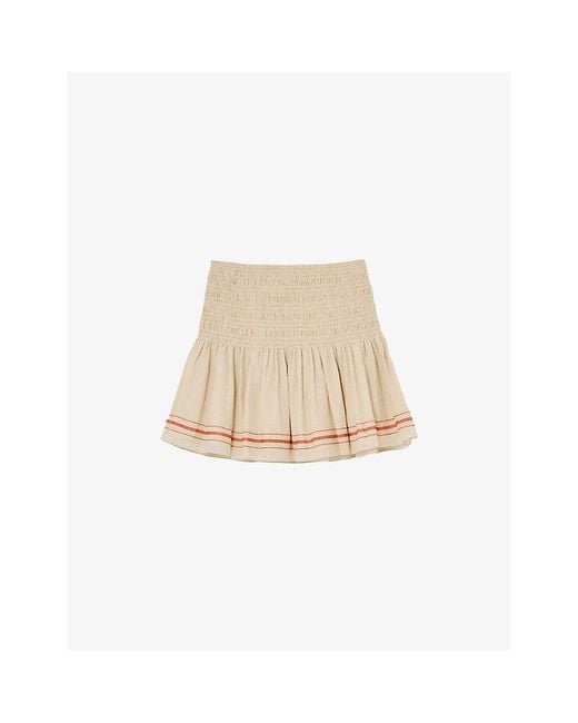Reiss Natural Catie Shirred-Waist Cotton-Blend Mini Skirt