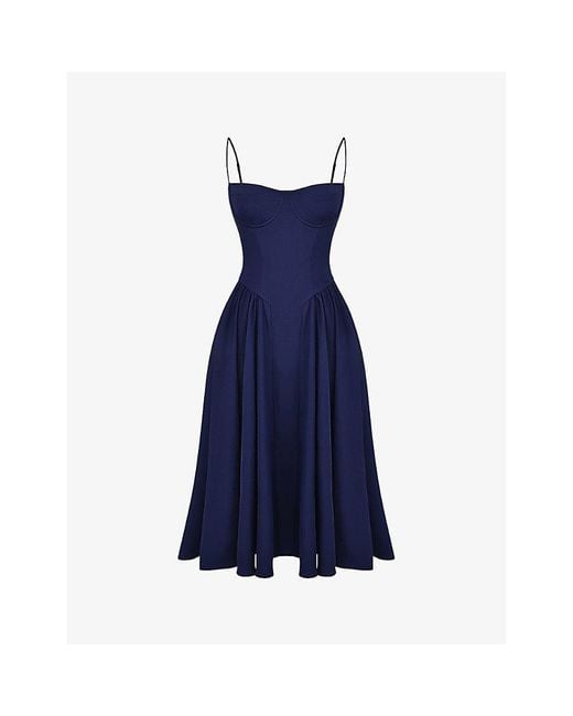 House Of Cb Blue Samaria Corseted Woven Midi Dress
