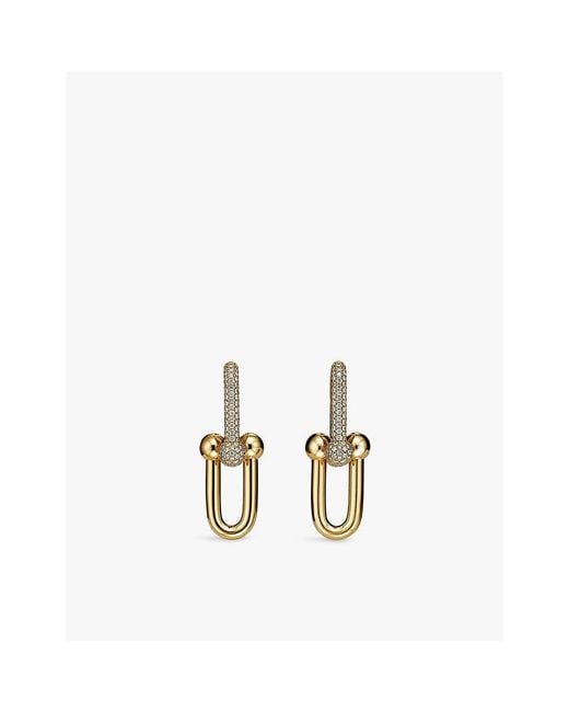 Tiffany & Co Metallic Tiffany Hardwear Double Link 18Ct- And 1.18 Pavé-Diamond Drop Earrings