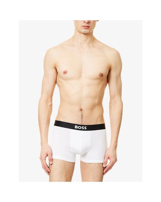 Boss White One X David Beckham Logo-Waistband Pack Of Three Stretch-Cotton Trunks for men