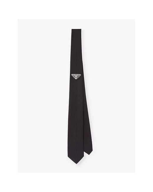 Prada Black Re-nylon Logo-plaque Recycled-nylon Tie for men