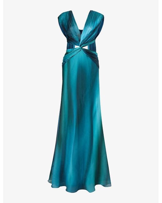 Alberta Ferretti Blue Twist-design Open-back Silk Maxi Dress