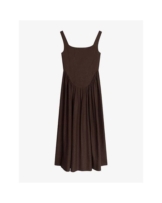 OMNES Brown Suri Square-Neck Linen-Blend Maxi Dress