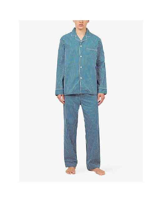 Derek Rose Blue Royal Stripe Cotton Pyjama Set for men