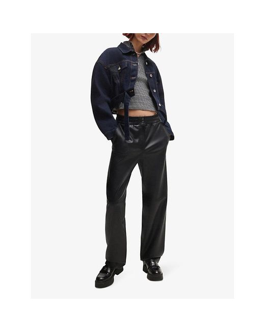 HUGO Black High-Rise Elasticated-Waist Faux-Leather Trousers