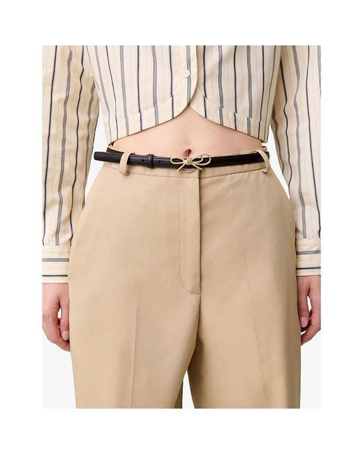 Claudie Pierlot White Bow-Buckle Slim Leather Belt
