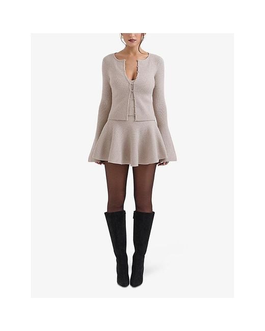 House Of Cb Multicolor Fern Ribbed-Knit Mini Skirt