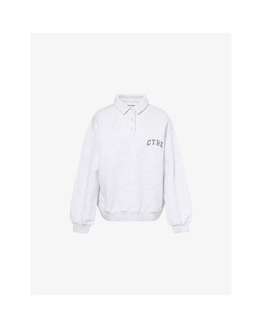 The Couture Club White Ctre Relaxed-Fit Cotton-Blend Polo Sweatshirt