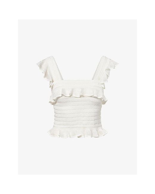 Zimmermann White Luna Lace Frill Knitted Cami Top