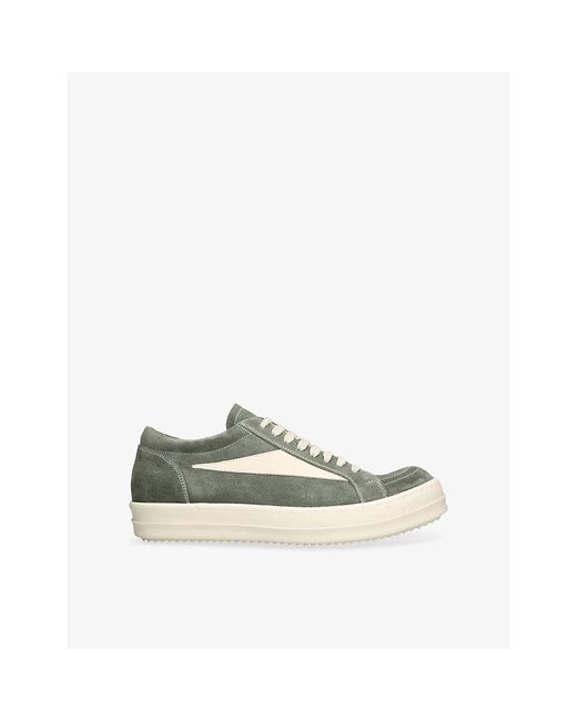 Rick Owens Gray Vintage Contrast-Stitch Suede Low-Top Trainers for men