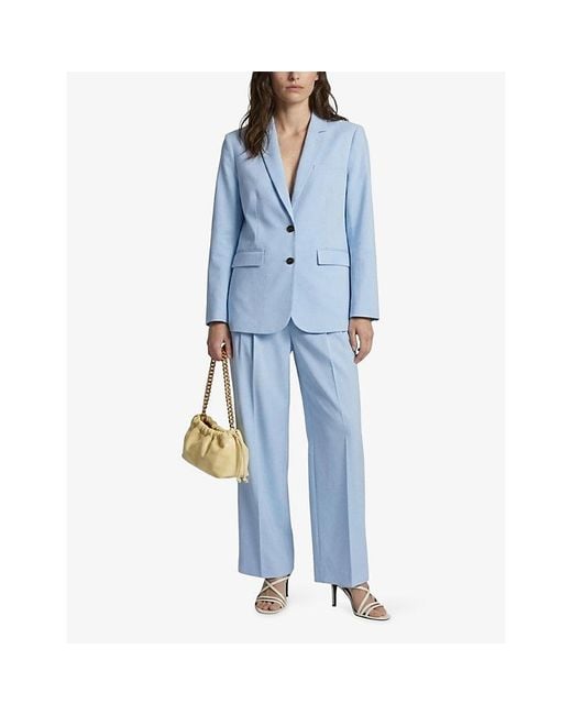 The Kooples Blue Notch-Lapel Regular-Fit Lyocell, Linen And Cotton Blazer