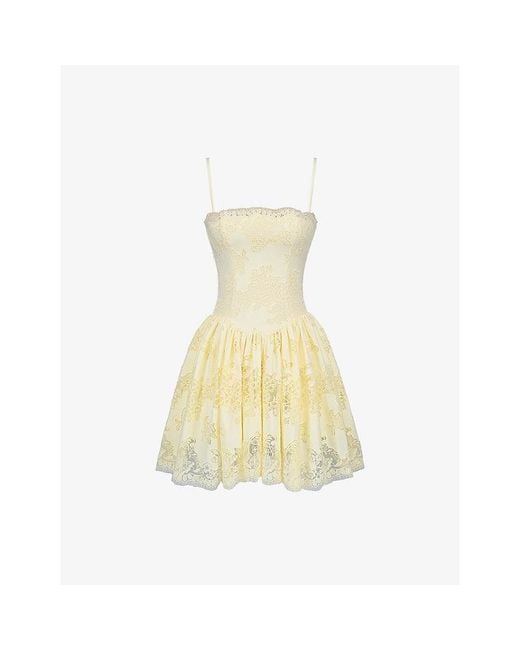 House Of Cb Yellow Chloe Broderie-Anglaise Cotton-Blend Mini Sundress