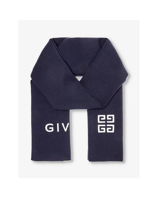 Givenchy Blue 4g Brand-logo Wool Scarf for men