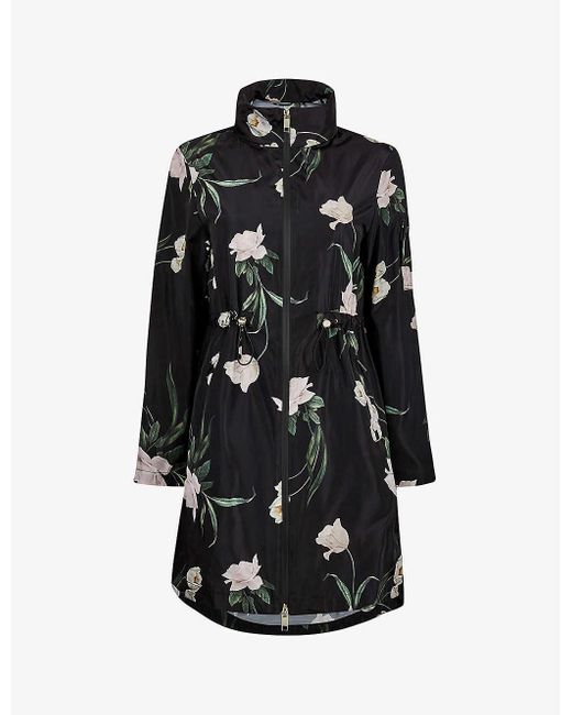 Ted Baker Black Orriana Floral-print Packaway Raincoat