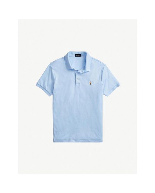 Polo Ralph Lauren Blue Short-Sleeved Logo-Embroidered Custom Slim-Fit Cotton-Jersey Polo Shirt for men