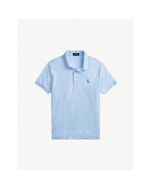 Polo Ralph Lauren Blue Short-Sleeved Logo-Embroidered Custom Slim-Fit Cotton-Jersey Polo Shirt for men