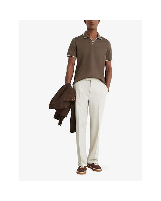 Reiss Brown Nico Air-Water Tipped Cotton Polo Shirt for men