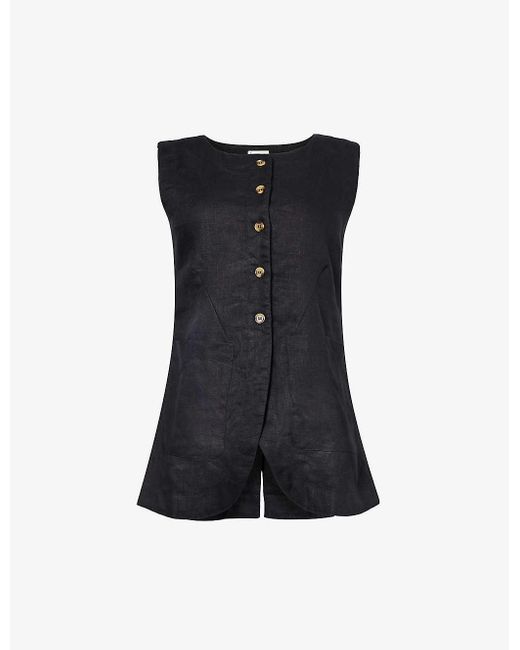 Posse Black Emma Button-down Linen Waistcoat