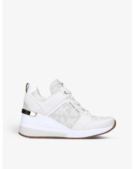 MICHAEL Michael Kors White Georgie Monogram-jacquard Wedge Leather And Woven Low-top Trainers