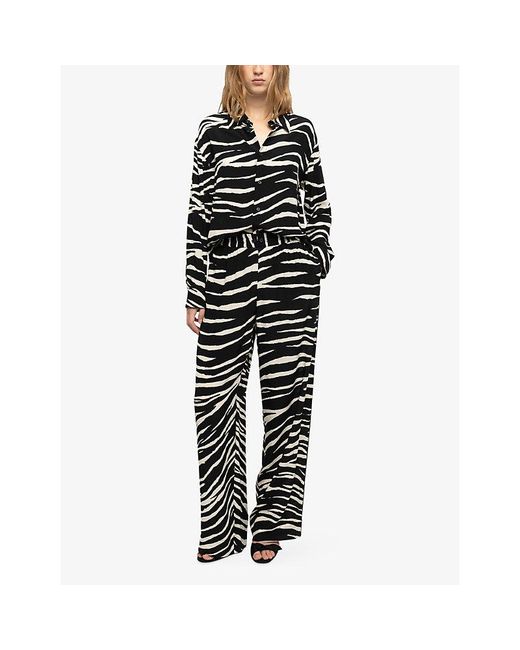 Zadig & Voltaire Black Pin Elasticated-Waist Zebra-Print Woven Trousers