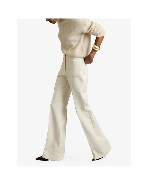 Reiss White Priya Flared-Leg Woven Trousers
