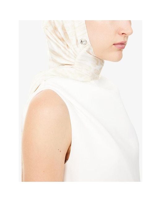 GRACE FAENA White Leopard Satin Headscarf