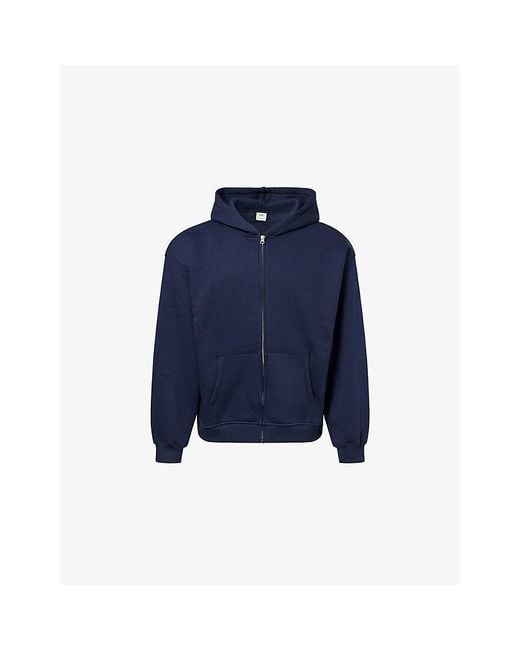 Skims Blue Fleece Lounge Zip-Up Cotton-Blend Hoody for men