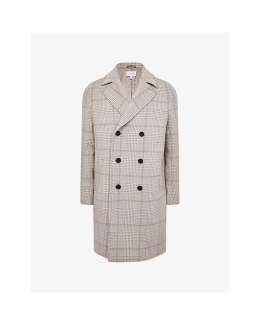 Reiss Gray Billet Checked Double-breasted Wool-blend Coat for men